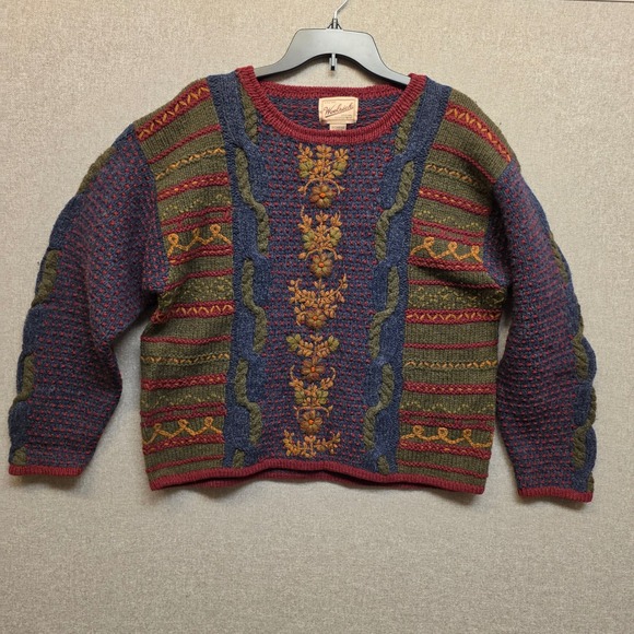 Woolrich Sweaters - Vintage Woolrich Womens Handknit Floral Embroidered Sweater Large Multicolor